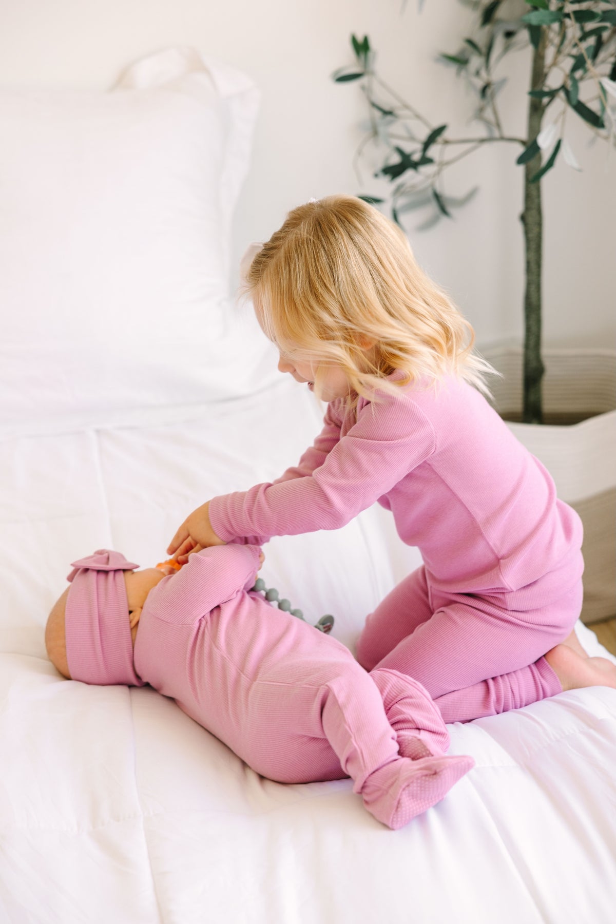 Solid Mauve PJ Footed Onesie Ribbed Cotton/Bamboo Blend