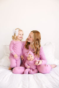 Solid Mauve Womens PJ Jogger Set Ribbed Cotton/Bamboo Blend