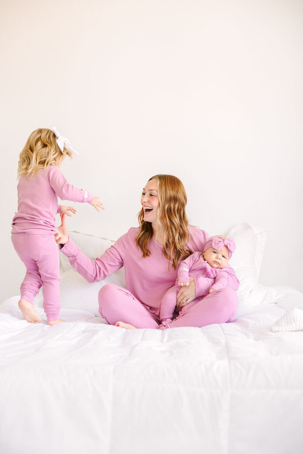 Solid Mauve PJ Long Sleeve Set Ribbed Cotton-Bamboo Blend
