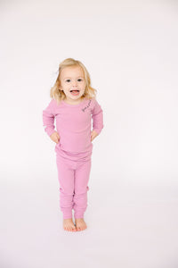 Solid Mauve PJ Long Sleeve Set Ribbed Cotton/Bamboo Blend