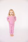 Solid Mauve PJ Long Sleeve Set Ribbed Cotton-Bamboo Blend