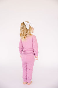 Solid Mauve PJ Long Sleeve Set Ribbed Cotton/Bamboo Blend