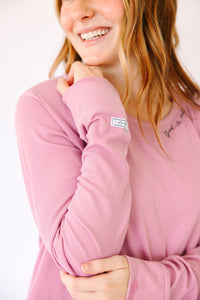 Solid Mauve Womens PJ Jogger Set Ribbed Cotton/Bamboo Blend