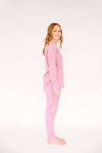 Solid Mauve Womens PJ Jogger Set Ribbed Cotton/Bamboo Blend
