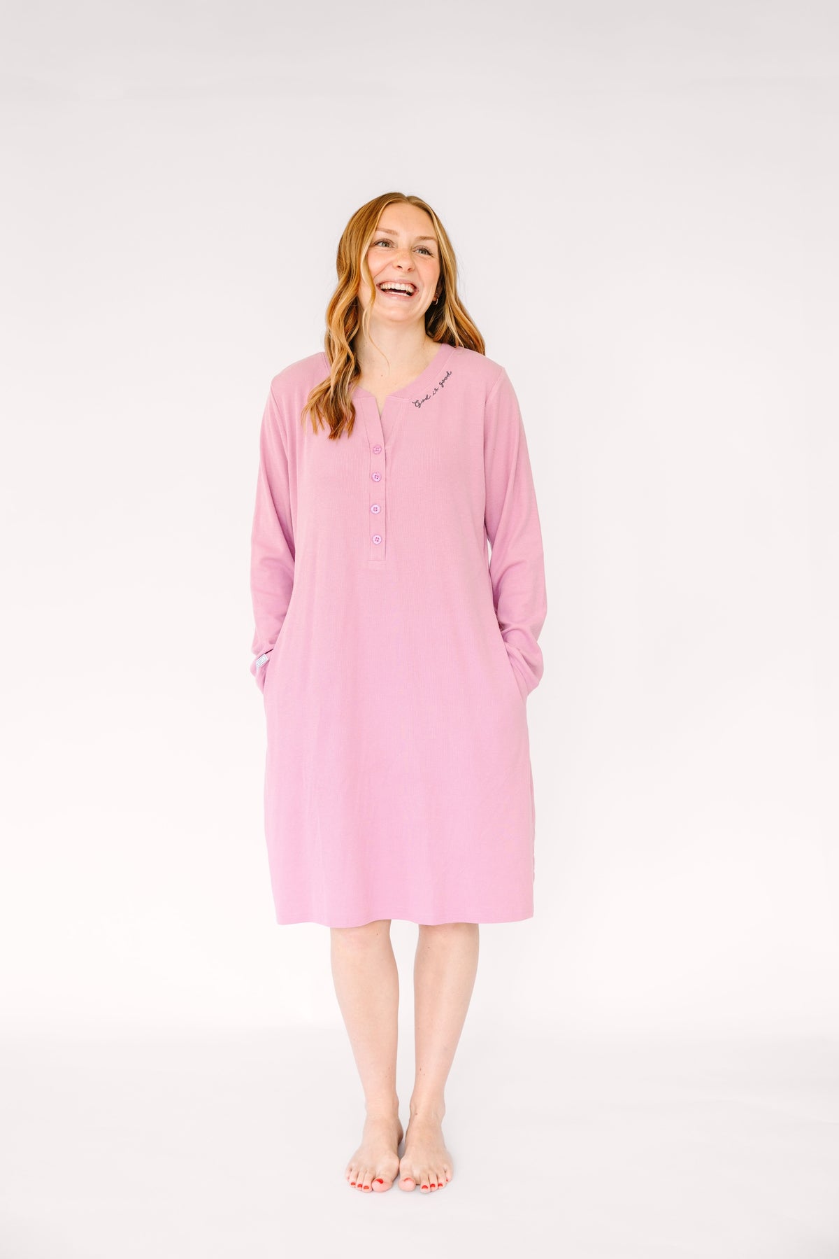 Solid Mauve Womens Nightgown PJ Ribbed Cotton/Bamboo Blend