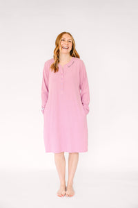 Solid Mauve Womens Nightgown PJ Ribbed Cotton/Bamboo Blend