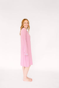 Solid Mauve Womens Nightgown PJ Ribbed Cotton/Bamboo Blend