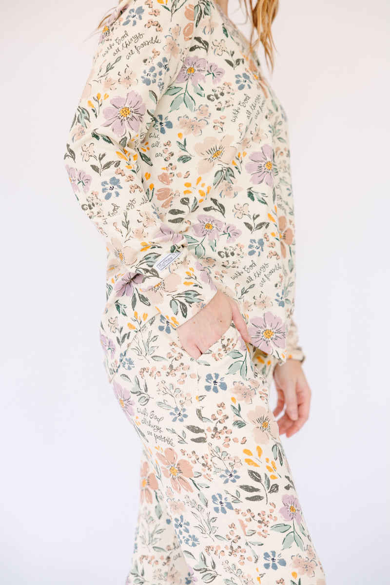 All Things Are Possible Womens PJ Jogger Set Ribbed Cotton/Bamboo Blend