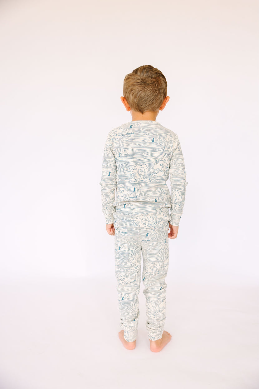 Walking on Water PJ Long Sleeve Set Ribbed Cotton-Bamboo Blend