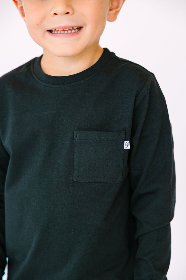 Kids Black Prayer Pocket T-Shirt | Long Sleeve