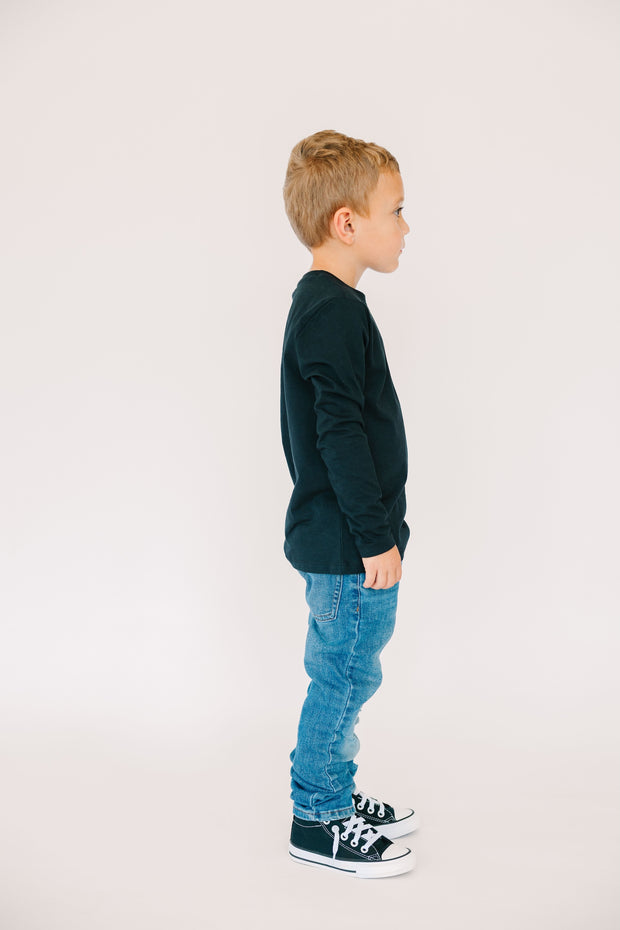 Kids Black Prayer Pocket T-Shirt | Long Sleeve