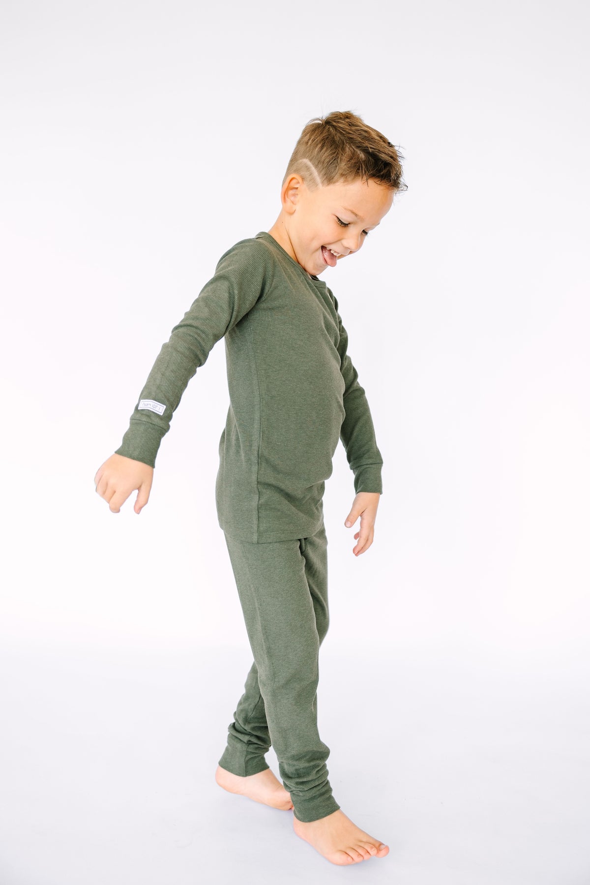 Solid Olive PJ Long Sleeve Set Ribbed Cotton/Bamboo Blend