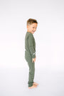 Solid Olive PJ Long Sleeve Set Ribbed Cotton-Bamboo Blend