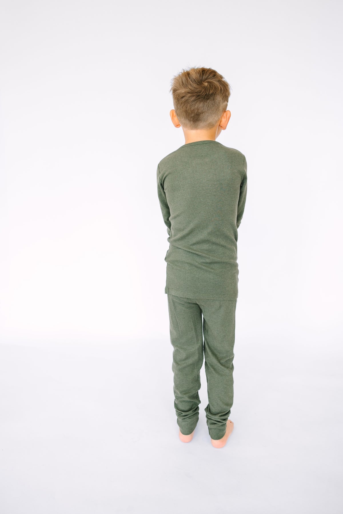 Solid Olive PJ Long Sleeve Set Ribbed Cotton/Bamboo Blend