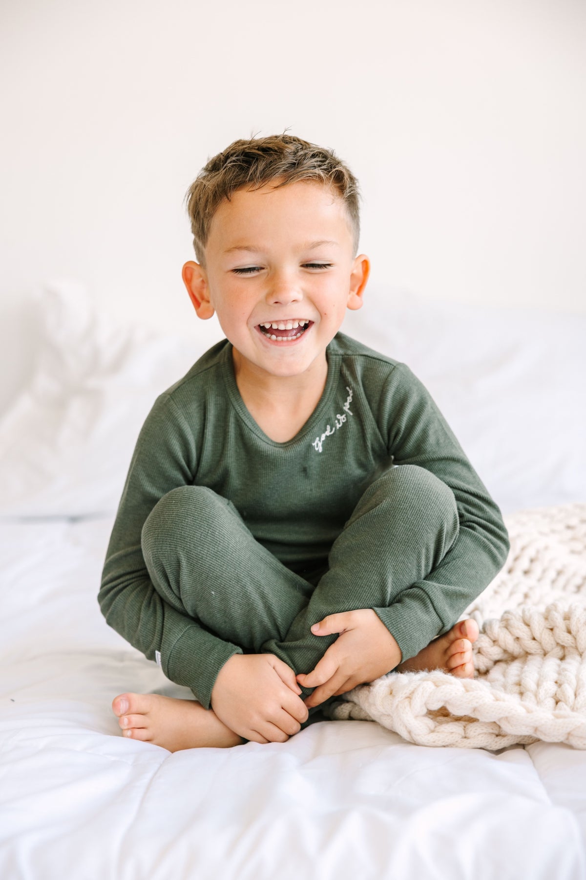 Solid Olive PJ Long Sleeve Set Ribbed Cotton/Bamboo Blend