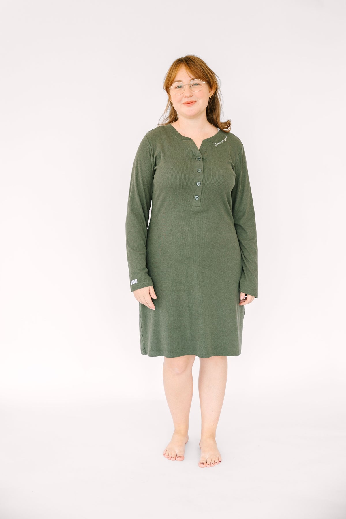 Solid Olive Womens Nightgown PJ Ribbed Cotton/Bamboo Blend