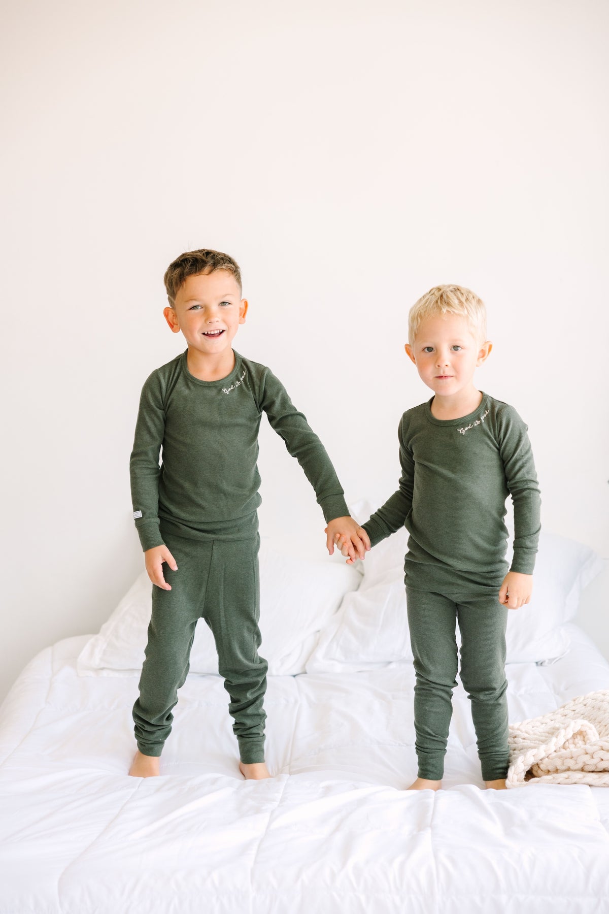 Solid Olive PJ Long Sleeve Set Ribbed Cotton/Bamboo Blend