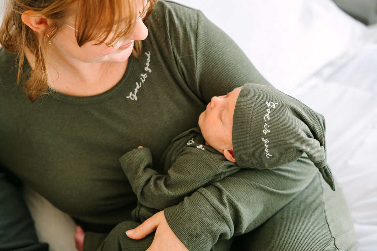 Solid Olive PJ Footless Onesie Ribbed Cotton/Bamboo Blend