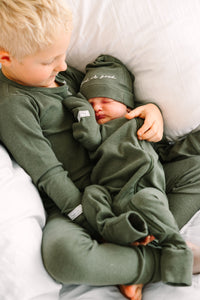 Solid Olive Hat Ribbed Cotton/Bamboo Blend