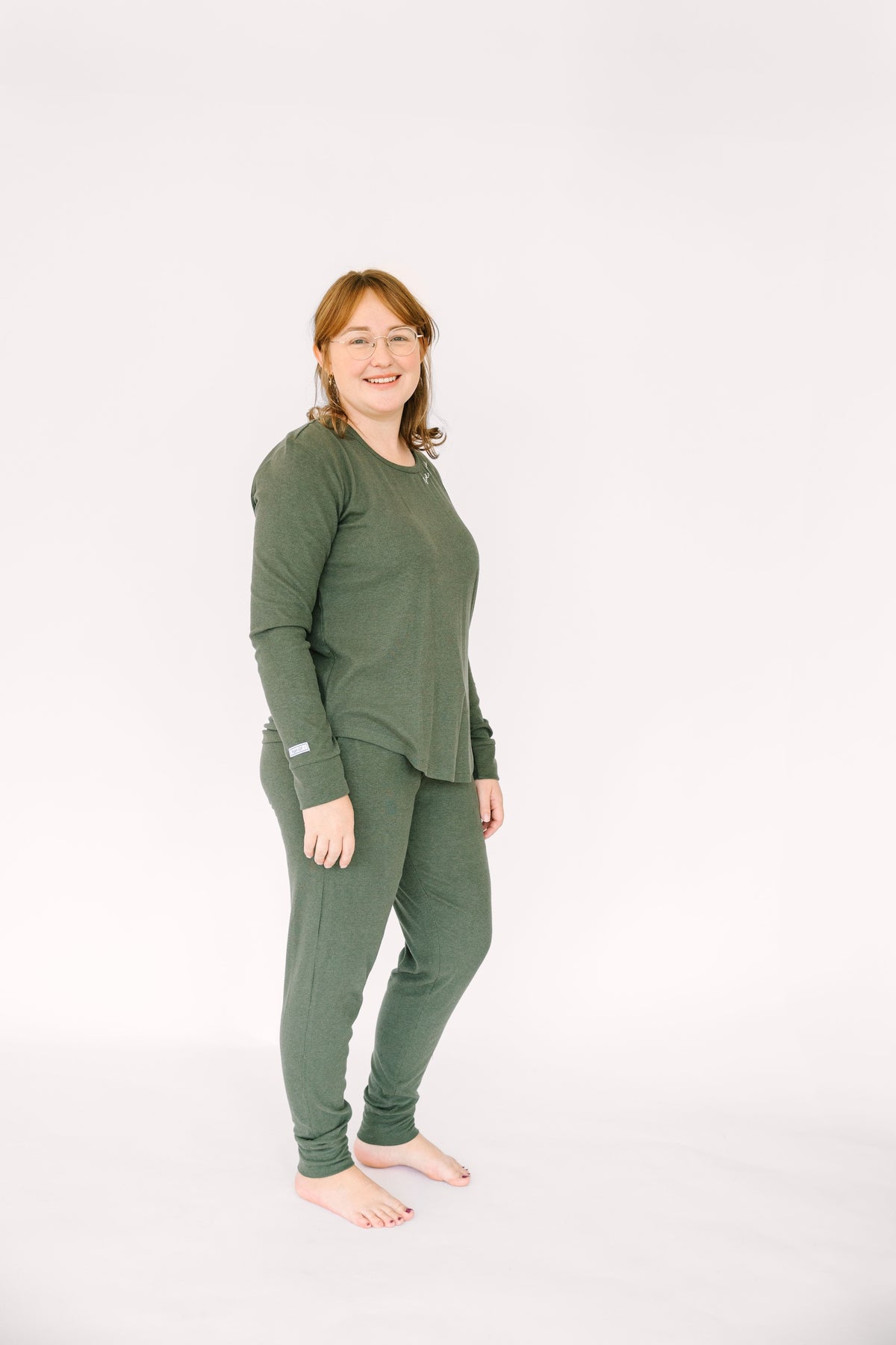 Solid Olive Womens PJ Jogger Set Ribbed Cotton/Bamboo Blend