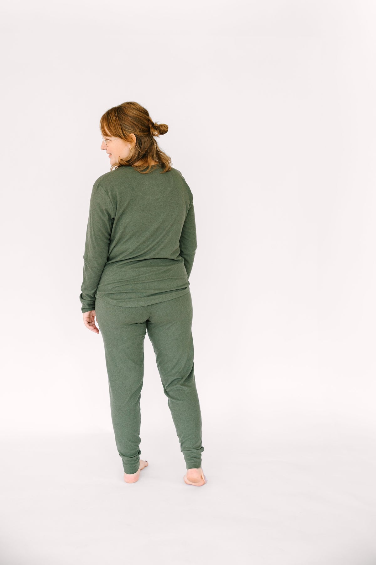 Solid Olive Womens PJ Jogger Set Ribbed Cotton/Bamboo Blend