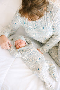 Walking on Water PJ Footed Onesie Ribbed Cotton/Bamboo Blend