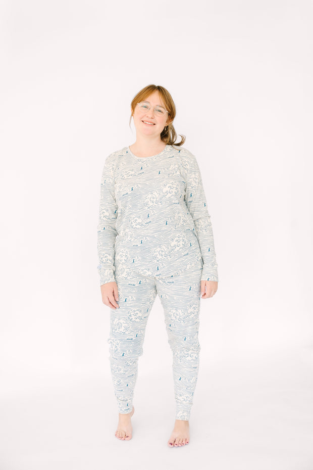Walking on Water Womens PJ Jogger Set Ribbed Cotton-Bamboo Blend