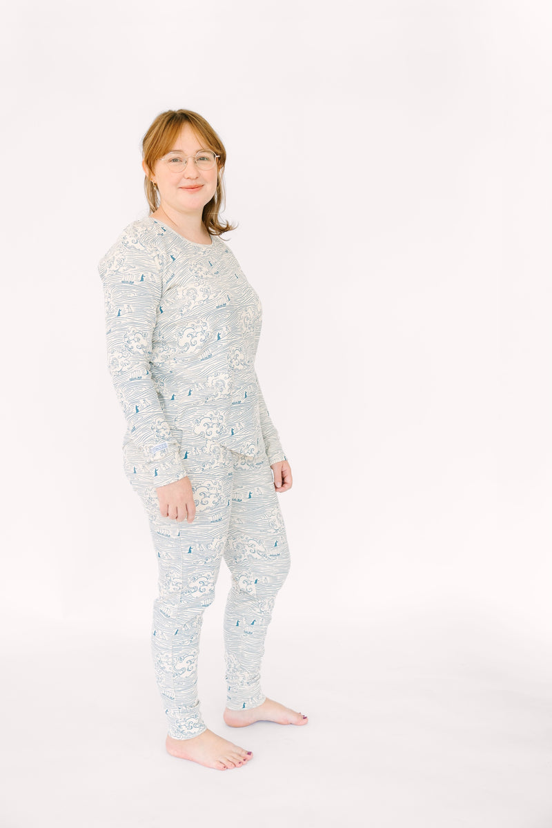 Walking on Water Womens PJ Jogger Set Ribbed Cotton/Bamboo Blend