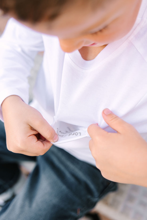 Kids White Prayer Pocket T-Shirt | Long Sleeve