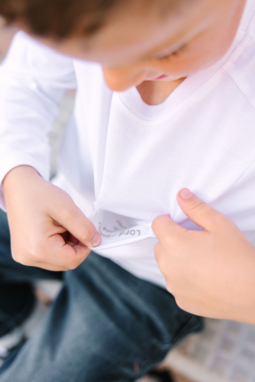Kids White Prayer Pocket T-Shirt | Long Sleeve