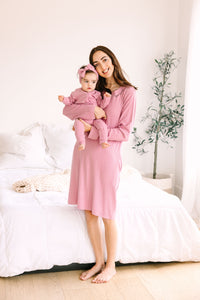 Solid Mauve Womens Nightgown PJ Ribbed Cotton/Bamboo Blend