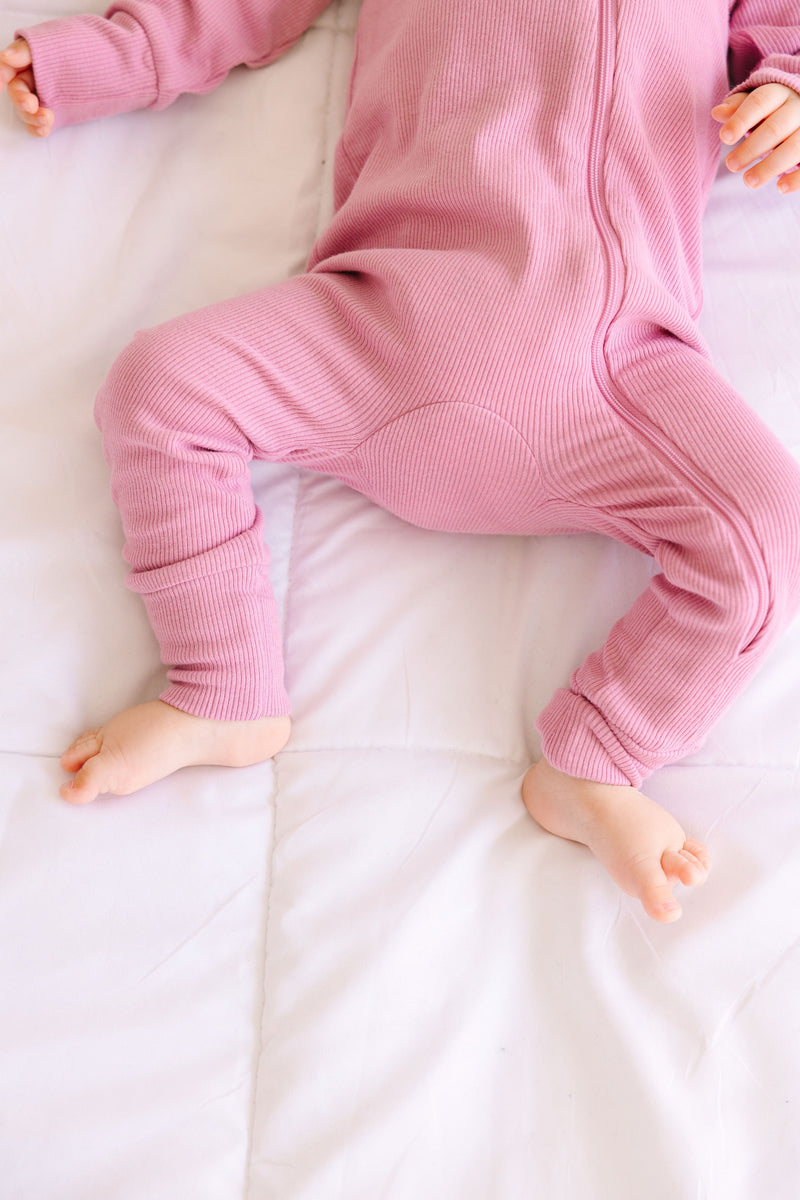 Solid Mauve PJ Footless Onesie Ribbed Cotton/Bamboo Blend