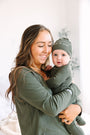 Solid Olive Knotted Hat Ribbed Cotton-Bamboo Blend