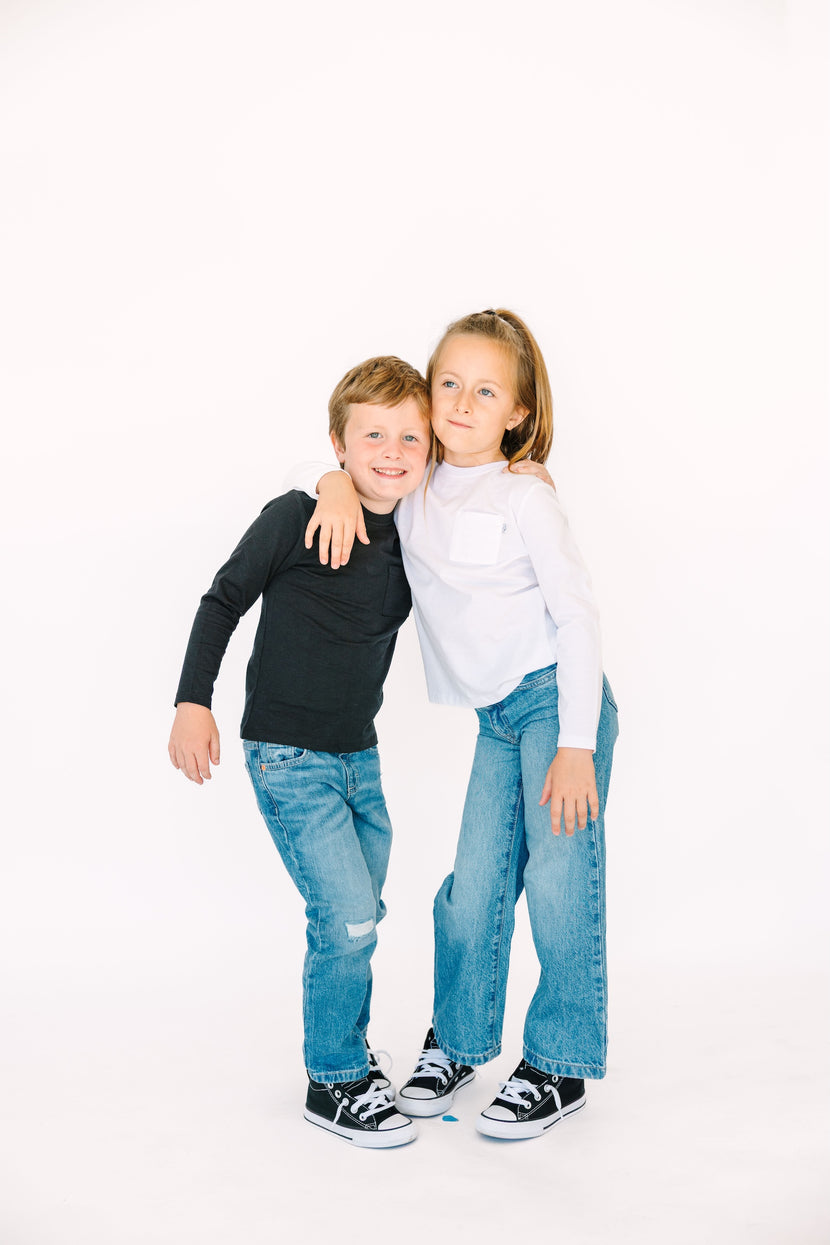 Kids Black Prayer Pocket T-Shirt | Long Sleeve