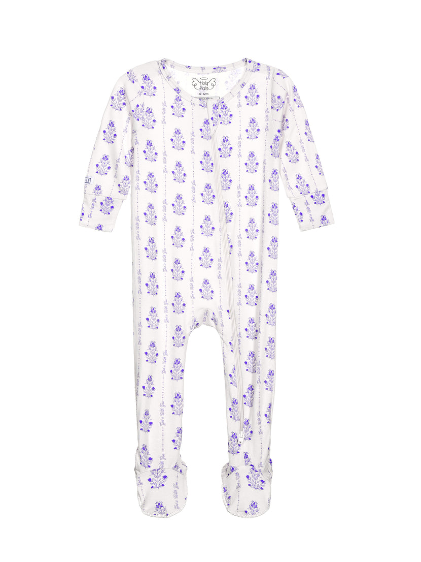 God is With You Floral PJ Footed Onesie Bamboo