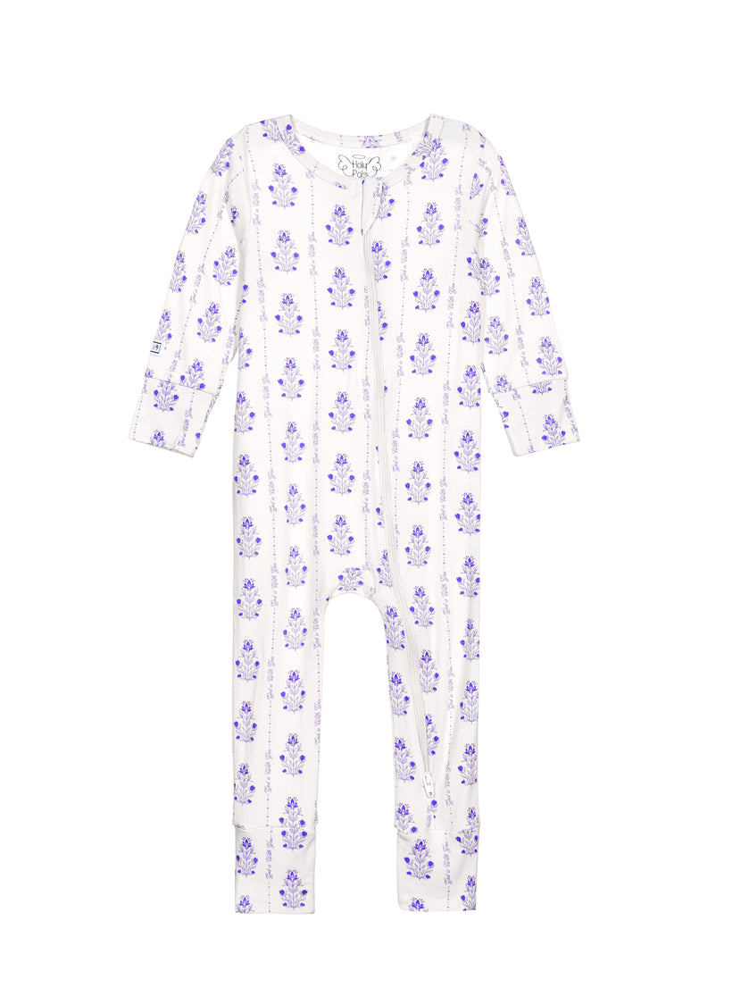 God is With You Floral PJ Footless Onesie Bamboo