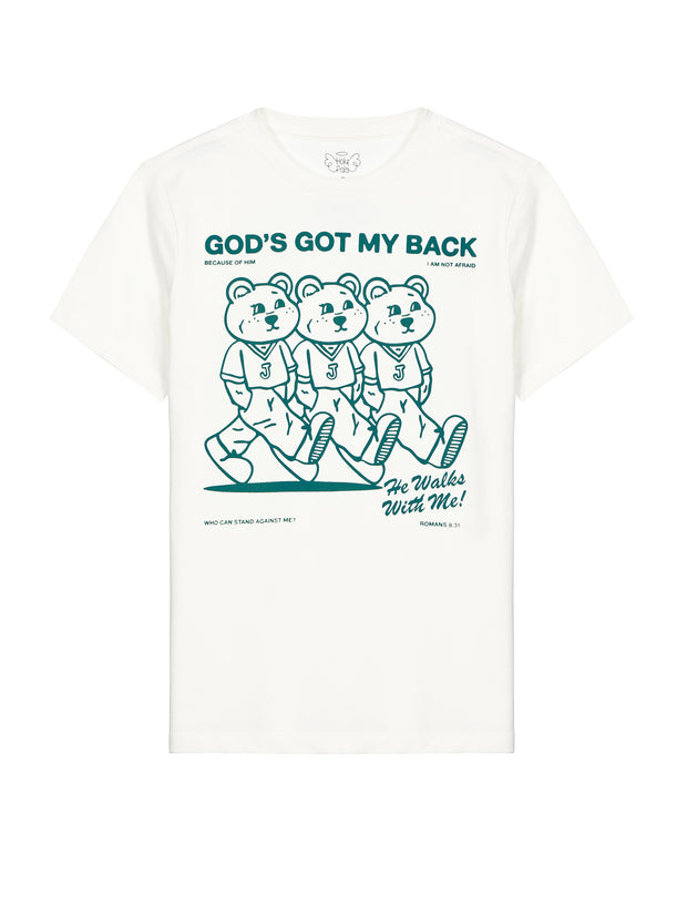 Kids God's Got My Back Teal T-Shirt Cotton | Short Sleeve