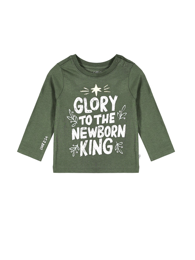 Baby Glory to the Newborn King Green T-Shirt Cotton | Long Sleeve