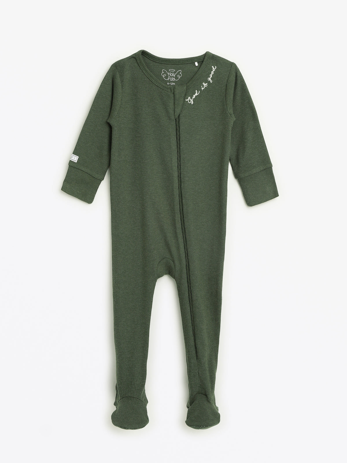 Solid Olive PJ Footed Onesie Ribbed Cotton/Bamboo Blend