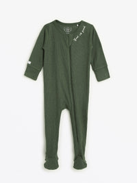 Solid Olive PJ Footed Onesie Ribbed Cotton/Bamboo Blend