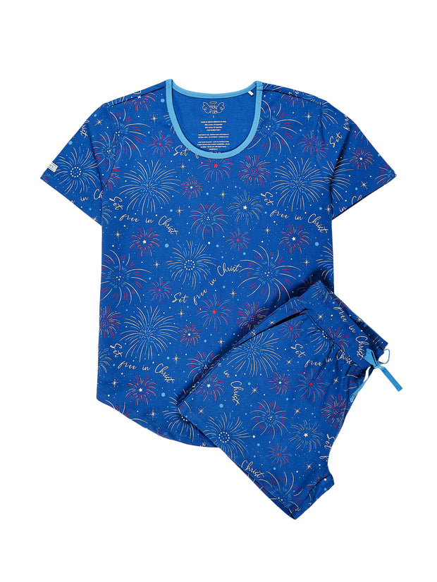 Set Free in Christ Womens PJ Shorts Set Cotton
