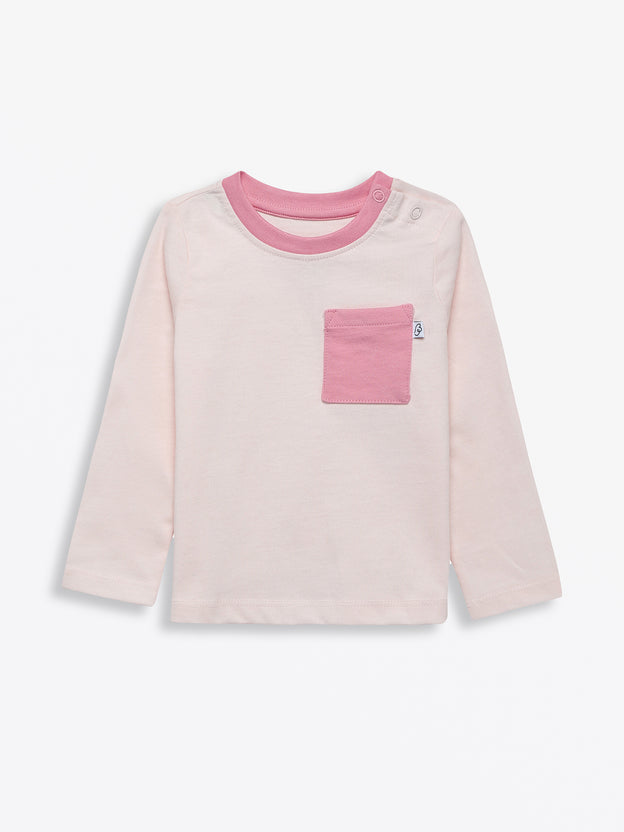 Baby Pink Prayer Pocket T-Shirt Cotton | Long Sleeve