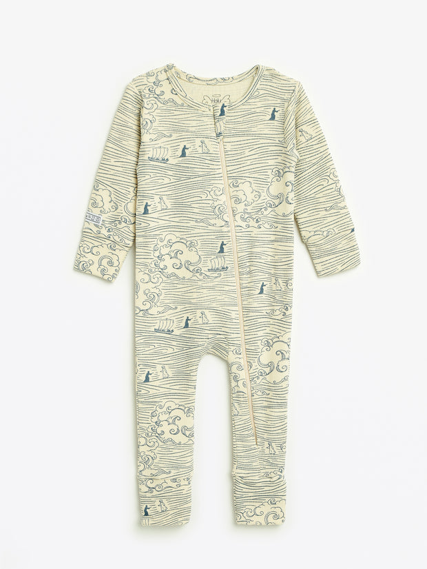 Walking on Water PJ Footless Onesie Ribbed Cotton-Bamboo Blend