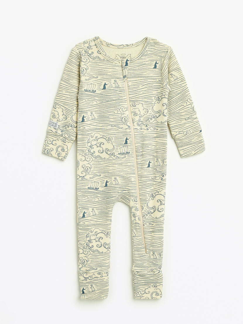 Walking on Water PJ Footless Onesie Ribbed Cotton-Bamboo Blend