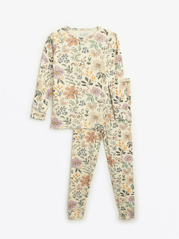 All Things Are Possible PJ Long Sleeve Set Ribbed Cotton-Bamboo Blend