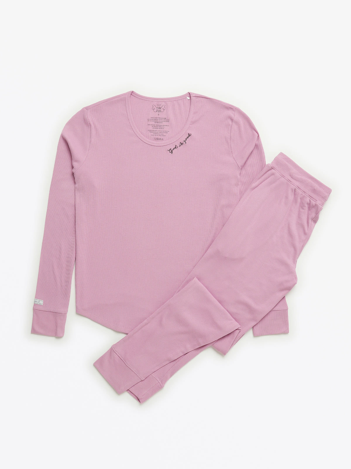 Solid Mauve Womens PJ Jogger Set Ribbed Cotton/Bamboo Blend