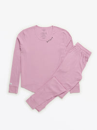 Solid Mauve Womens PJ Jogger Set Ribbed Cotton/Bamboo Blend