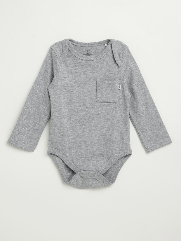 Baby Heather Gray Prayer Pocket Bodysuit | Long Sleeve