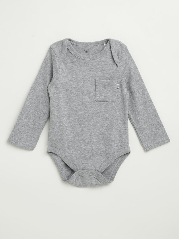 Baby Heather Gray Prayer Pocket Bodysuit | Long Sleeve