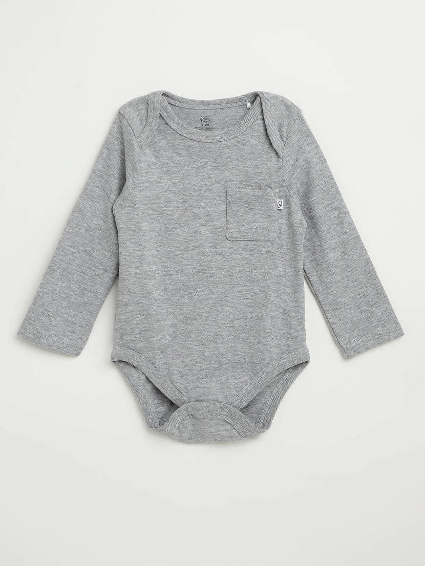 Baby Heather Gray Prayer Pocket Bodysuit | Long Sleeve